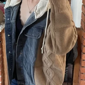 Veste à capuche jean et laine
